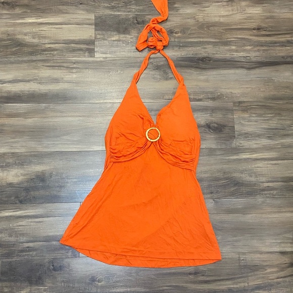 Banana Republic NWOT Orange Halter Neck Top With Wood Buckle Detail - Picture 1 of 7